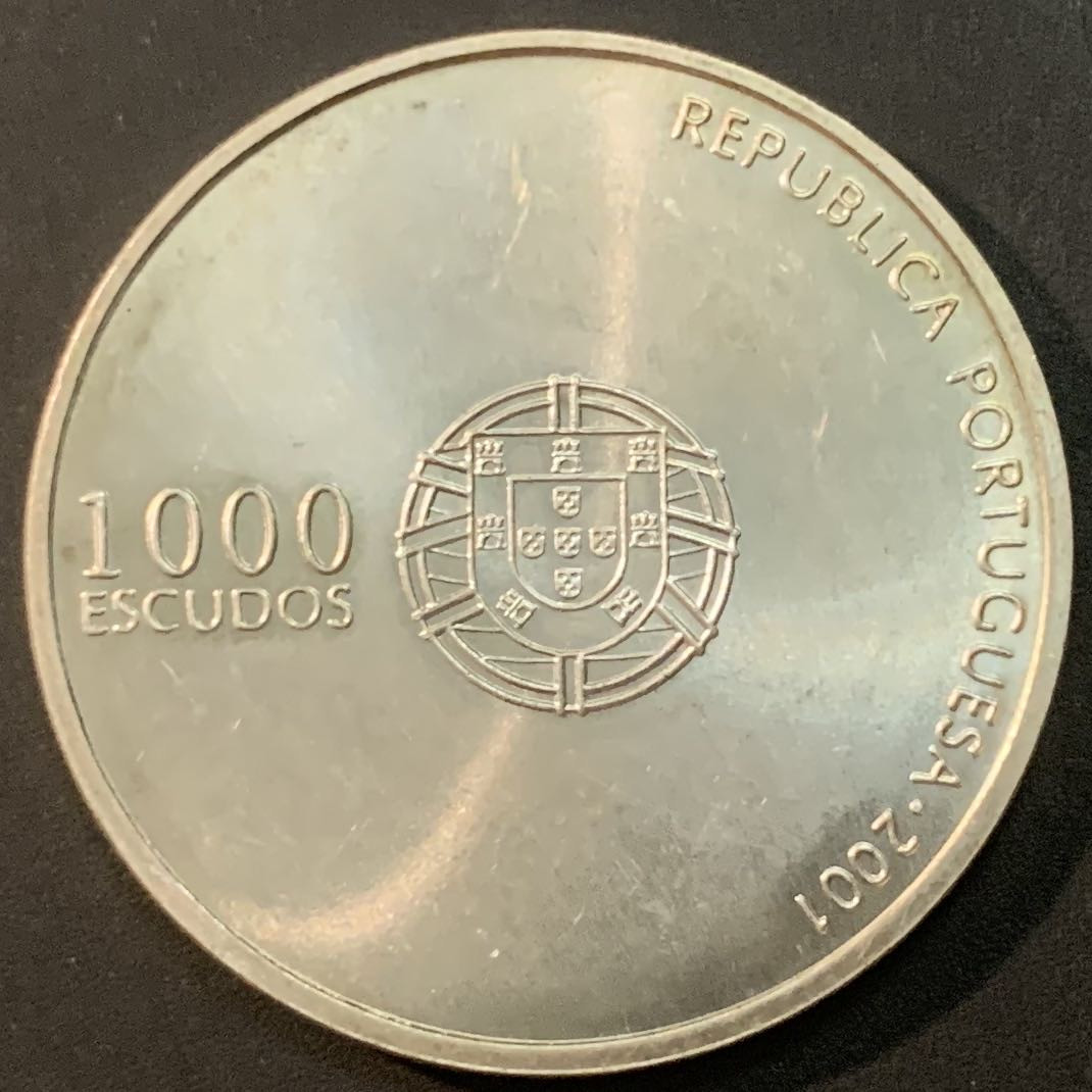 紫瑗钱币—微拍第53期  葡萄牙 2001年 2004日韩世界杯 1000埃斯库多 27克 0.5银