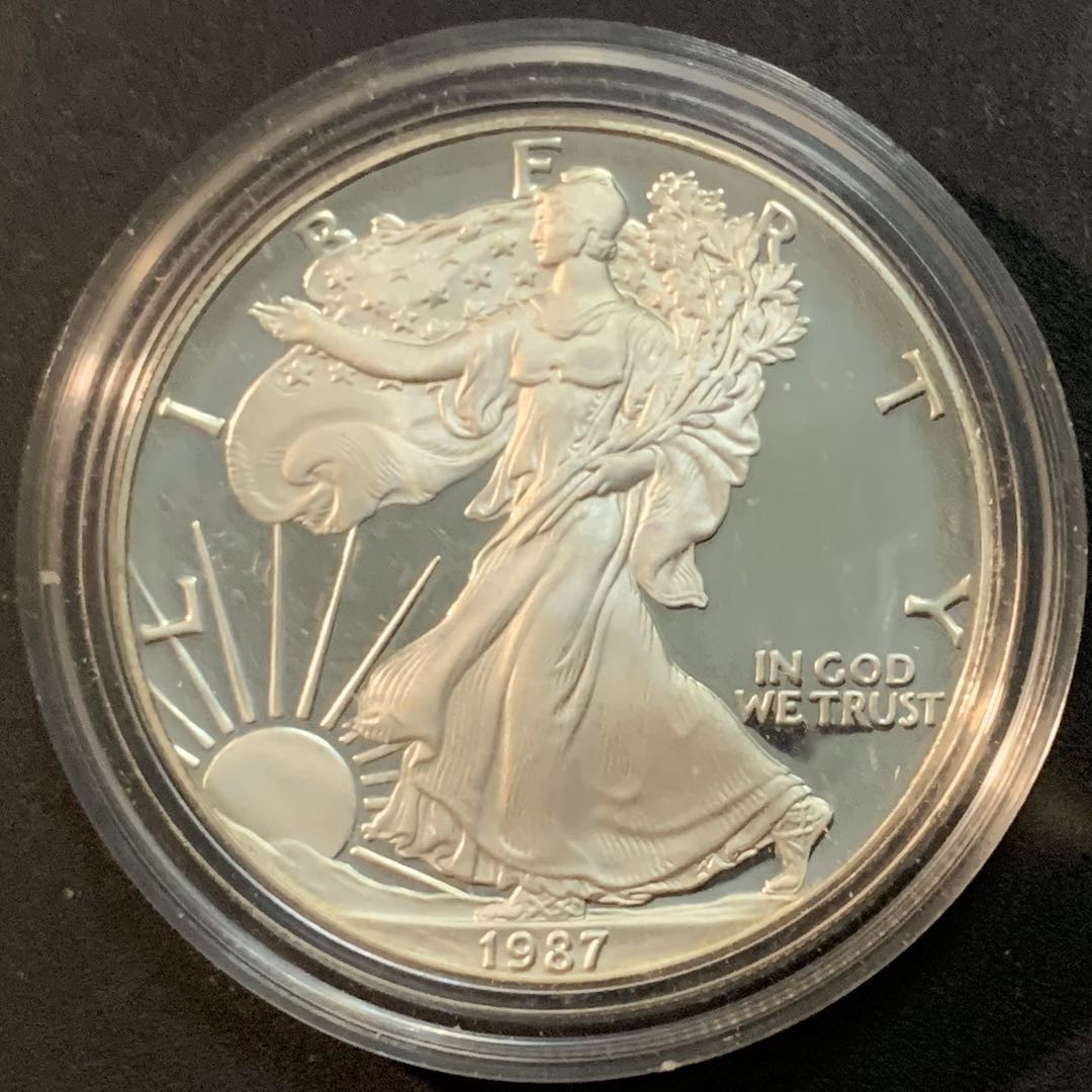 紫瑗钱币—微拍第53期  美国 1987年 S版 行走投资银币 1美元  1盎司纯银 精制 31.1克 0.999银