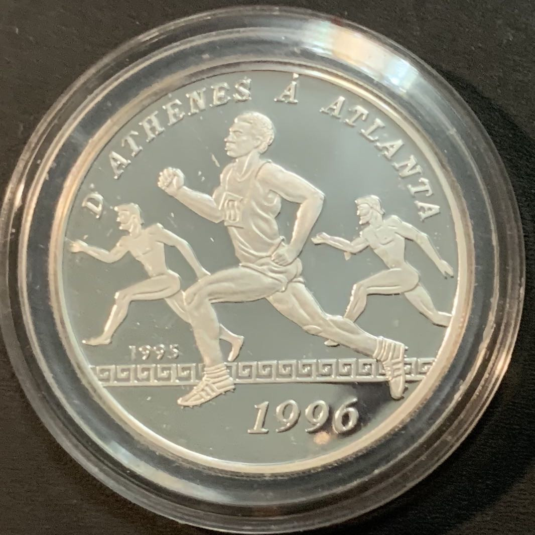 紫瑗钱币—微拍第53期  贝宁 1995年 96亚特兰大奥运会 短跑 1000法郎 20克 0.999银 精制