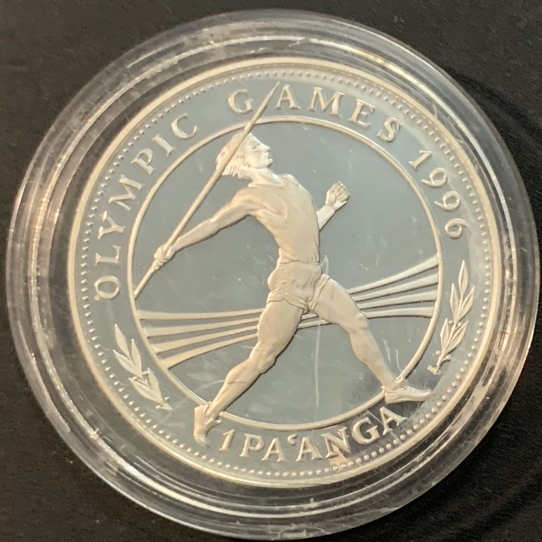 紫瑗钱币—微拍第53期  汤加 1994年 96亚特兰大奥运会 标枪 1潘加 31.47克 0.925银 精制