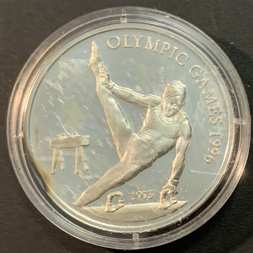 紫瑗钱币—微拍第53期  萨摩亚 1993年 96亚特兰大奥运会 鞍马 10元 31.47克 0.925银 精制