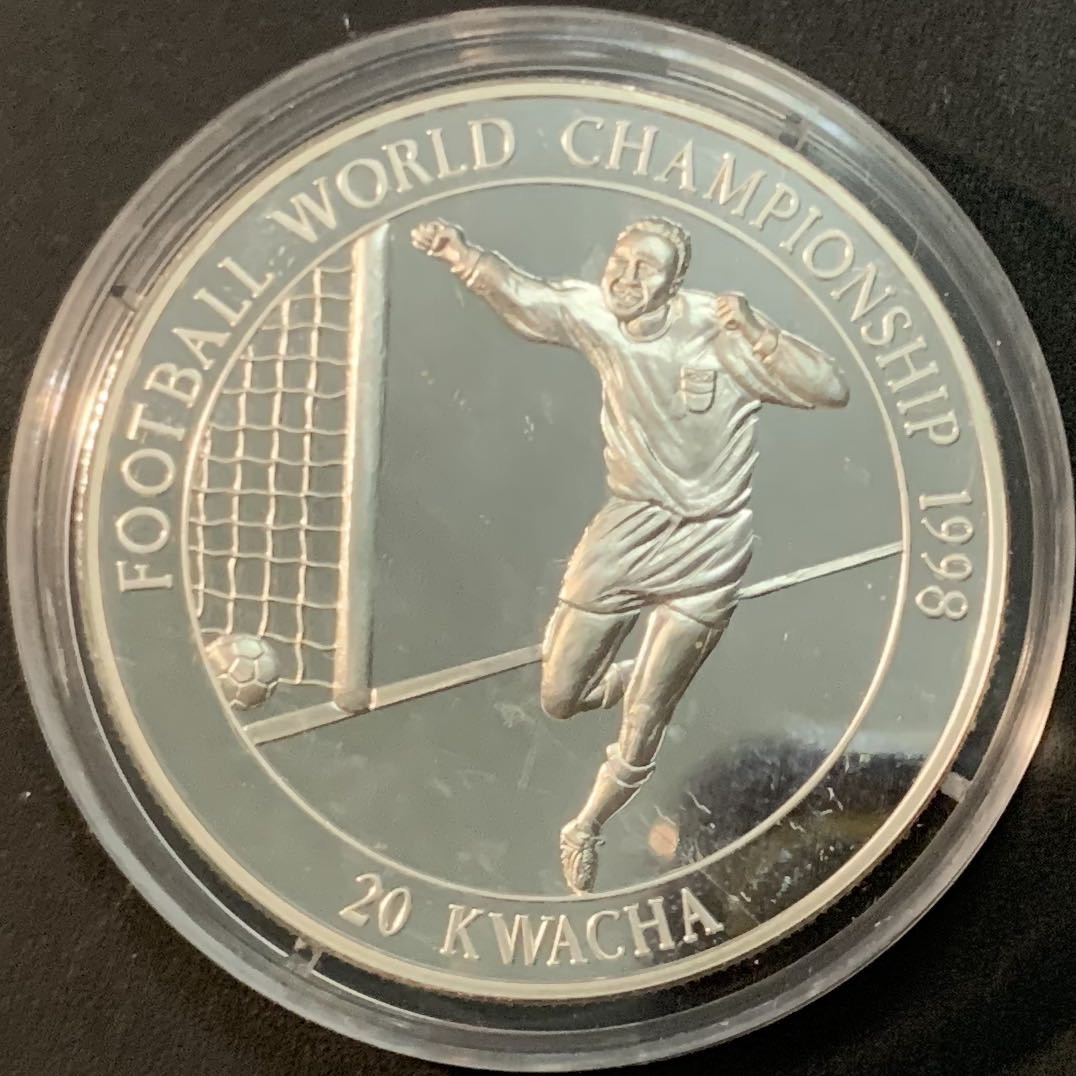 紫瑗钱币—微拍第53期  马拉维 1998年 法国世界杯 进球 20克瓦查 31.47克 0.925银 精制