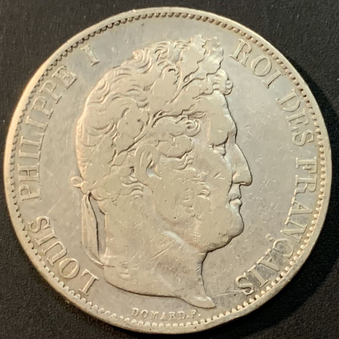 紫瑗钱币—微拍第53期  法国 1844年 BB版 菲利普一世 5法郎 25克 0.9银
