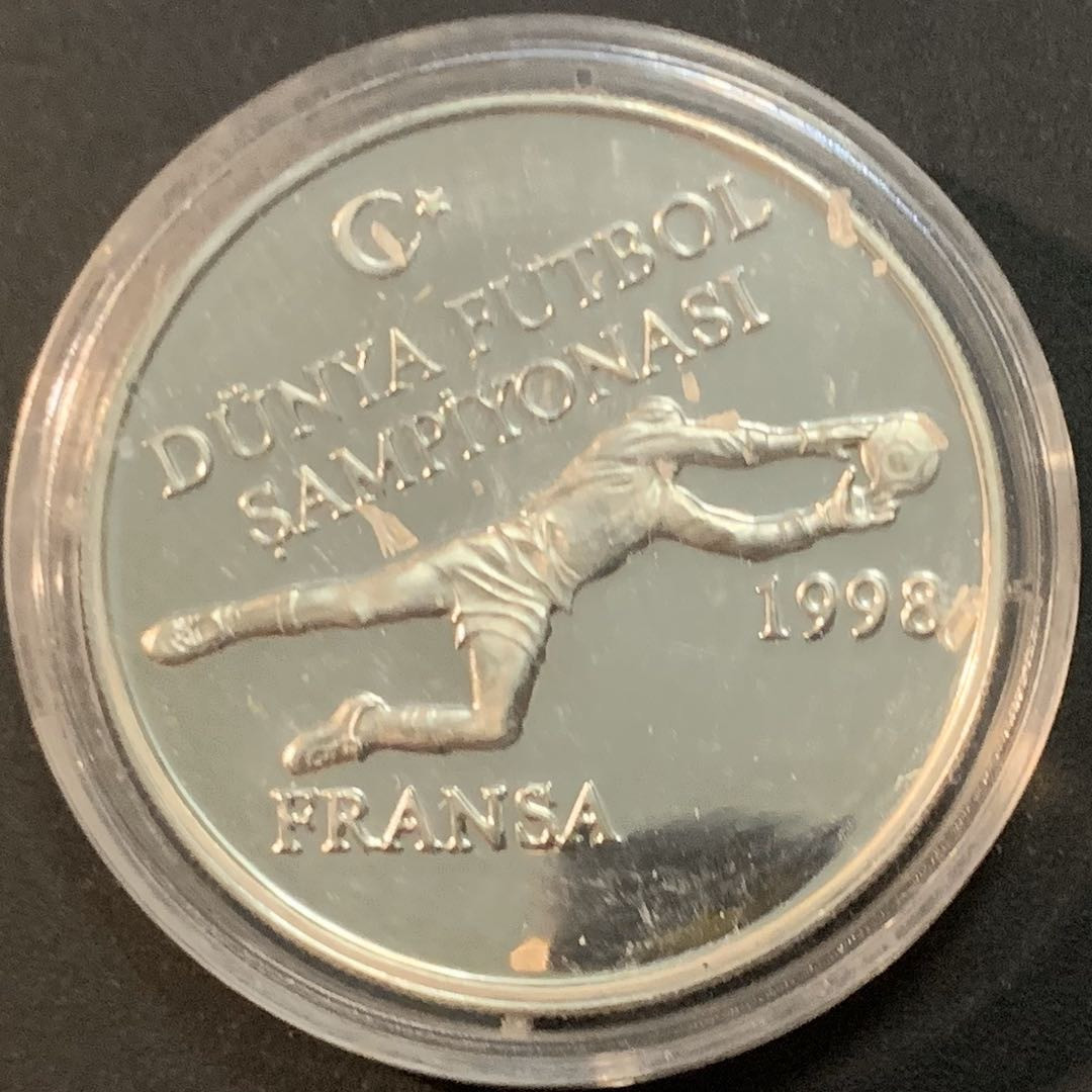 紫瑗钱币—微拍第53期  土耳其 1996年 法国世界杯 750000里拉 31.47克 0.925银 精制