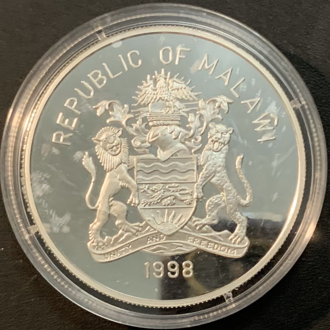 紫瑗钱币—微拍第53期  马拉维 1998年 法国世界杯 进球 20克瓦查 31.47克 0.925银 精制