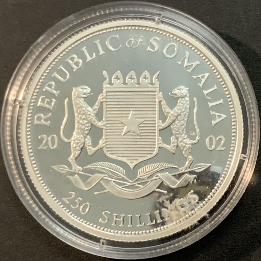 紫瑗钱币—微拍第53期  索马里 2002年 60罗马奥运会 250先令 20.5克 0.999银 精制
