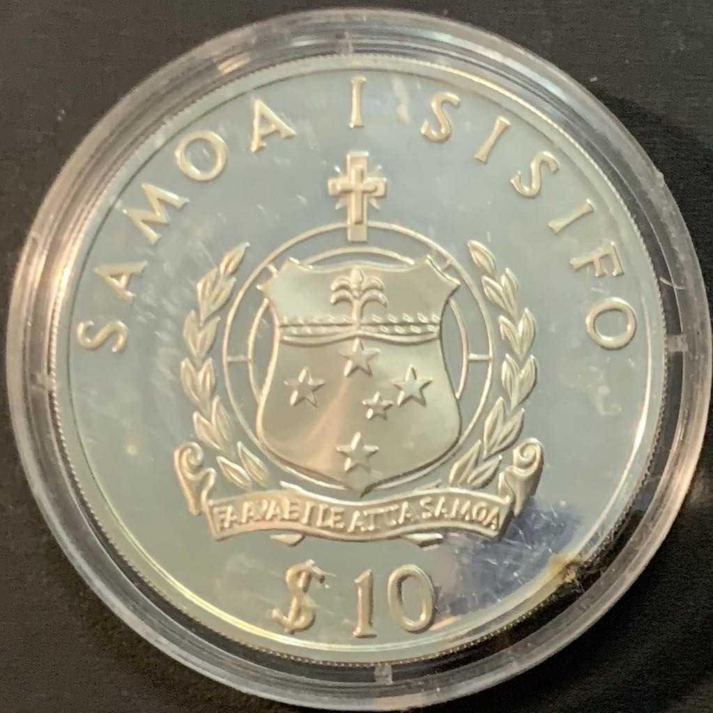 紫瑗钱币—微拍第53期  萨摩亚 1993年 96亚特兰大奥运会 鞍马 10元 31.47克 0.925银 精制