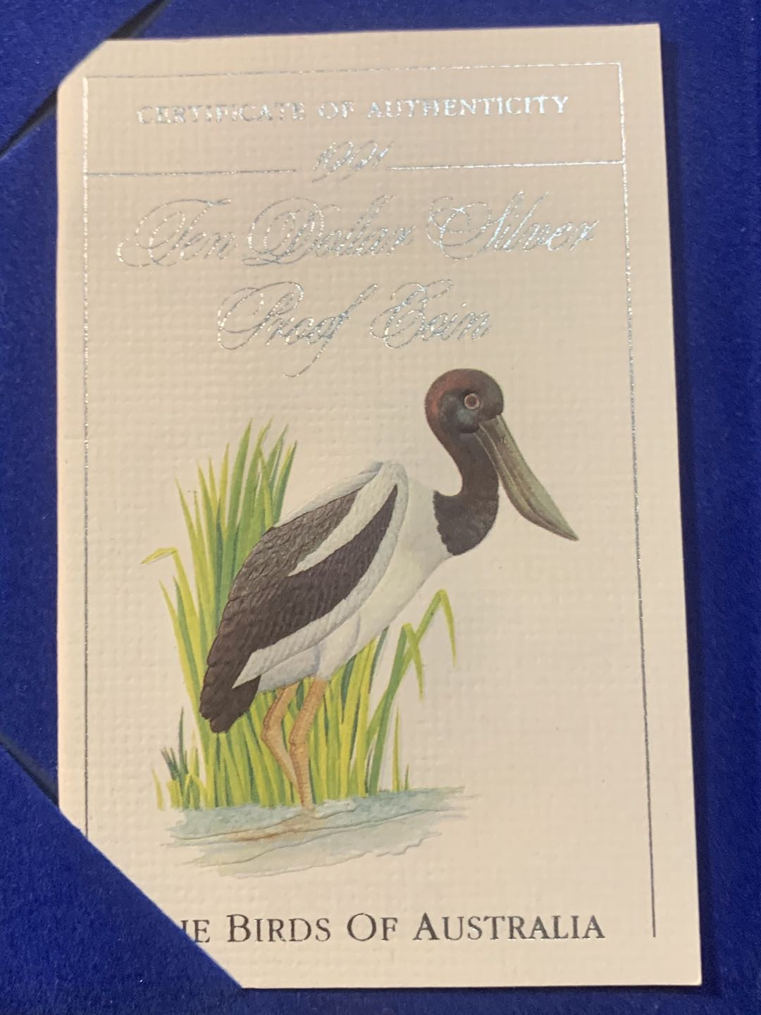 紫瑗钱币—微拍第53期  澳大利亚 1991年 黑颈鹤 10元 加厚银币 20克 0.925银 精制 原盒证书