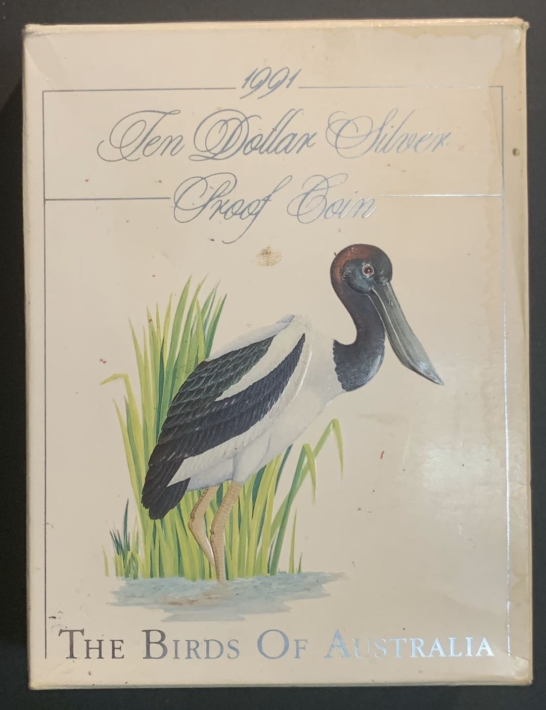 紫瑗钱币—微拍第53期  澳大利亚 1991年 黑颈鹤 10元 加厚银币 20克 0.925银 精制 原盒证书