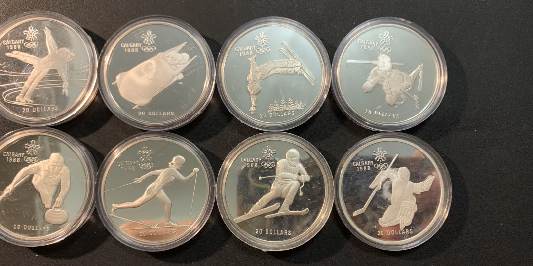 紫瑗钱币—微拍第53期  加拿大 1988年 卡尔加里冬奥会 20元 10枚全套 共341克 0.925银 精制