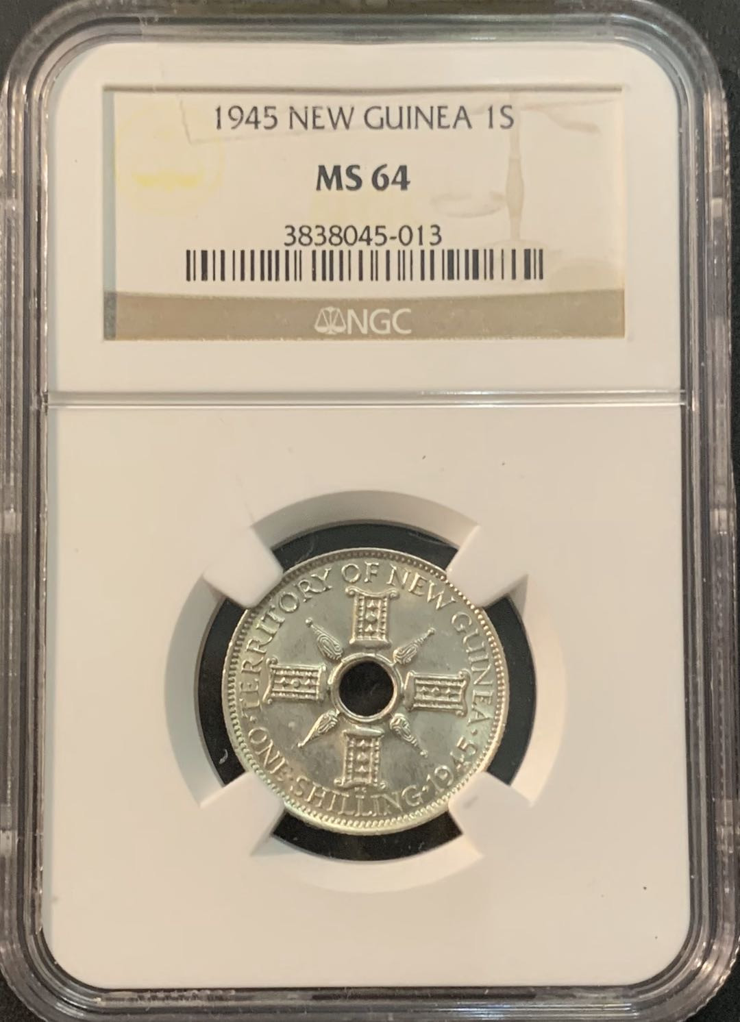 紫瑗钱币—微拍第53期  新几内亚 1945年 3便士 NGC MS64