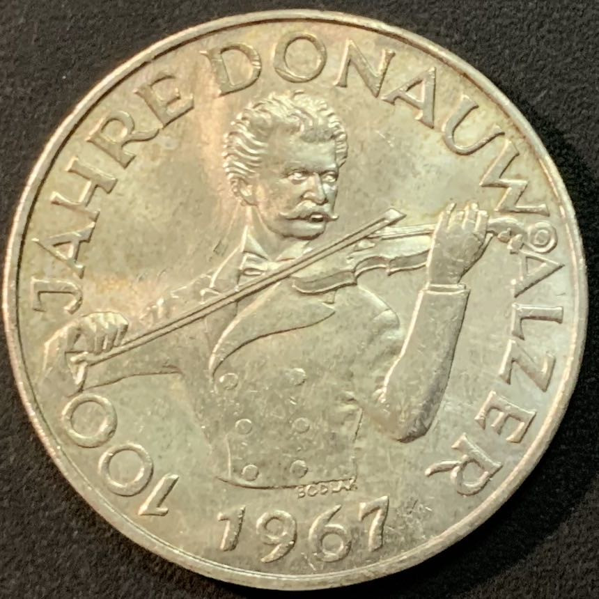 紫瑗钱币—微拍第53期  奥地利 1967年 音乐家 约翰—斯特劳斯 诞辰100周年 50先令 20克 0.9银