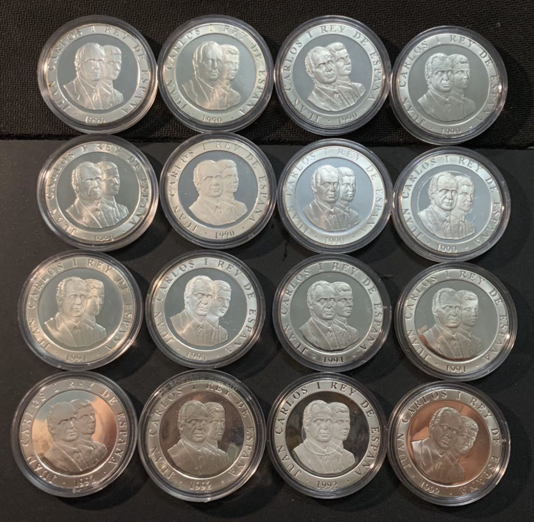 紫瑗钱币—微拍第53期  西班牙 92巴塞罗那奥运会 2000比塞塔 16枚大全套 共432克 0.925银 精制