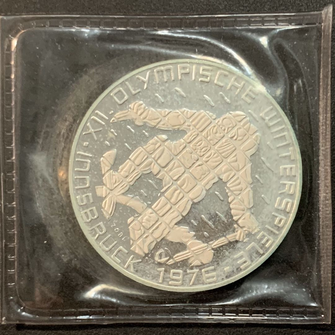 紫瑗钱币—微拍第53期  奥地利 1976年 因斯布鲁克冬奥运 滑雪 100先令 24克 0.64银 精制