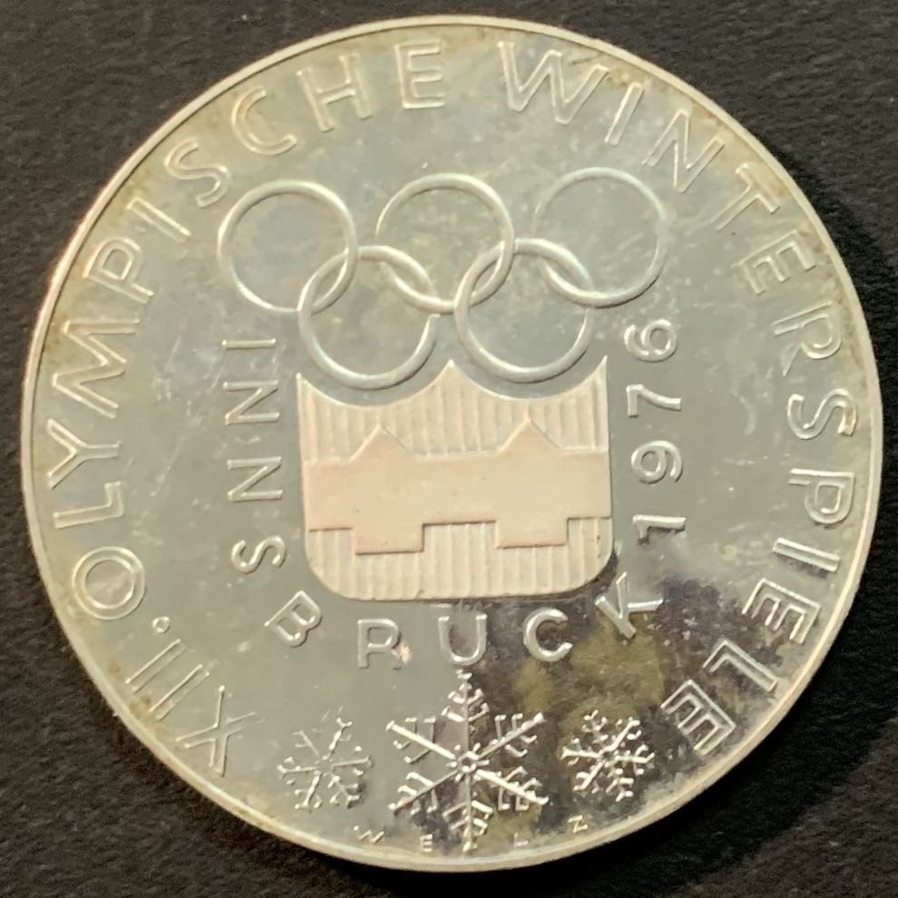 紫瑗钱币—微拍第53期  奥地利 1976年 因斯布鲁克冬奥运 会徽 100先令 24克 0.64银 精制