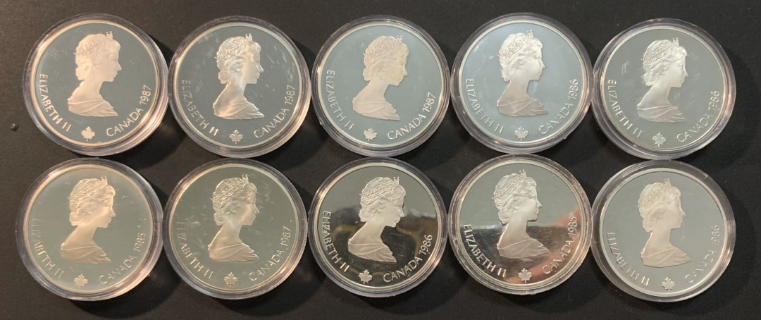 紫瑗钱币—微拍第53期  加拿大 1988年 卡尔加里冬奥会 20元 10枚全套 共341克 0.925银 精制