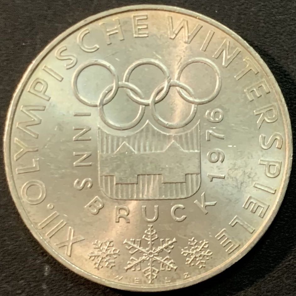 紫瑗钱币—微拍第53期  奥地利 1976年 因斯布鲁克冬奥运 会徽 100先令 24克 0.64银