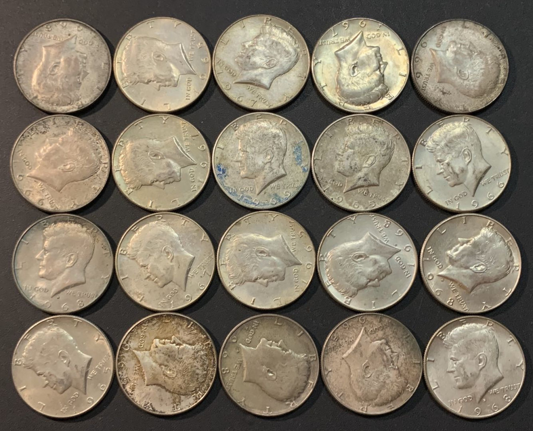 紫瑗钱币—微拍第53期  美国 1965—1970年 肯尼迪 50美分 20枚一组 共230克 0.4银