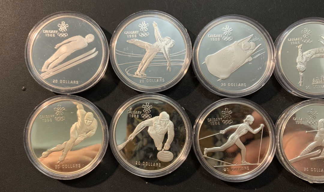 紫瑗钱币—微拍第53期  加拿大 1988年 卡尔加里冬奥会 20元 10枚全套 共341克 0.925银 精制