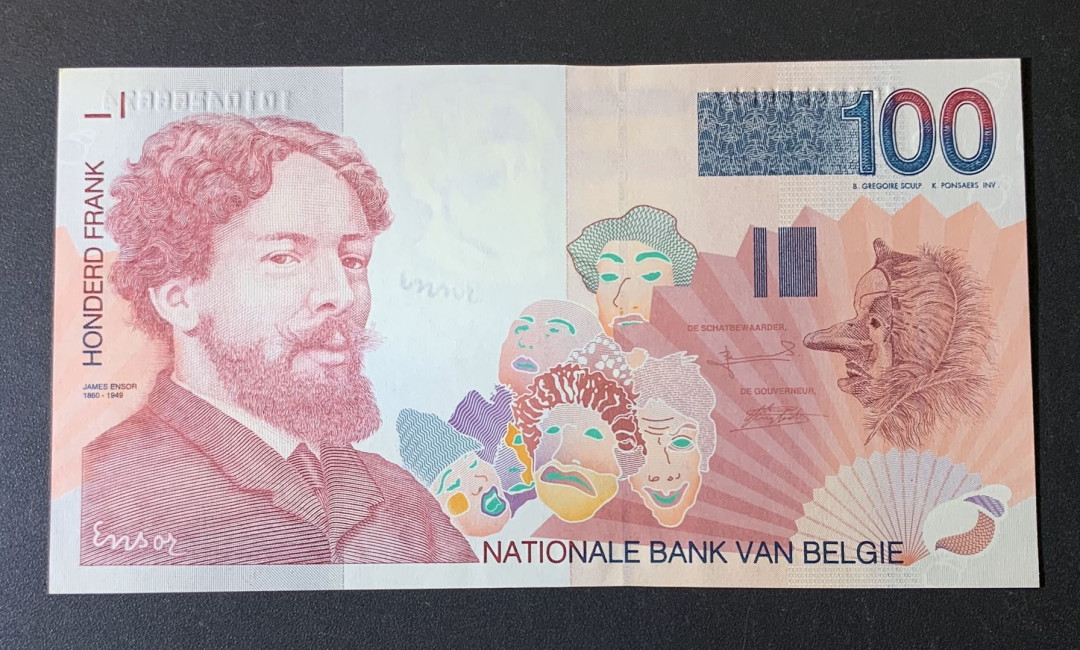 紫瑗钱币—微拍第54期 —纸币场 比利时 1995年 100法郎 UNC