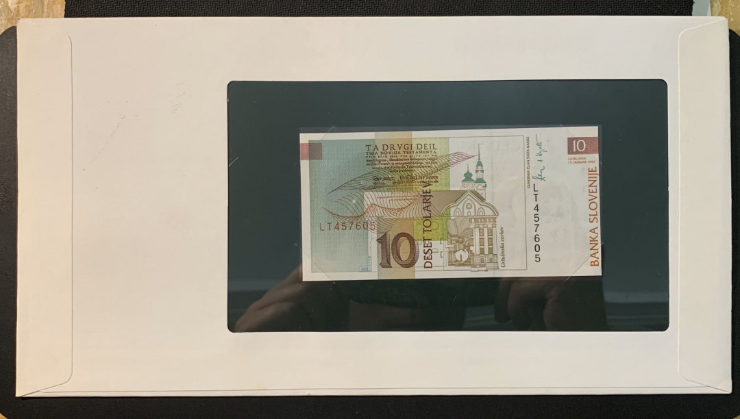 紫瑗钱币—微拍第54期 —纸币场 斯洛文尼亚 1992年 10托拉尔 富兰克林 邮资封