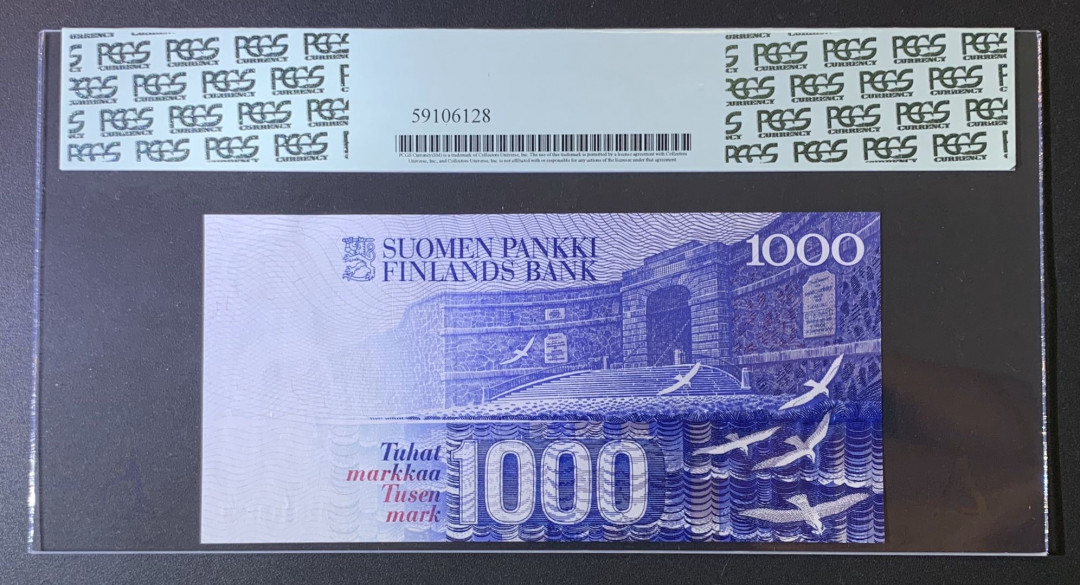 紫瑗钱币—微拍第54期 —纸币场 芬兰 1991年 1000马克 PCGS 67 PPQ (尾33）