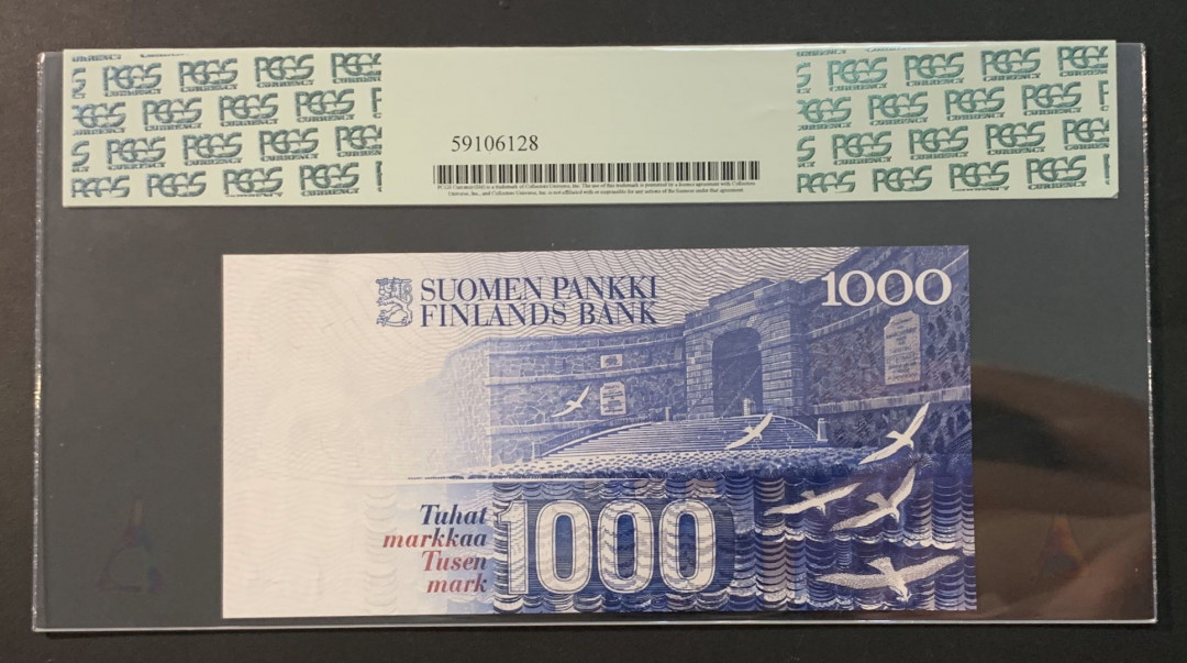 紫瑗钱币—微拍第54期 —纸币场 芬兰 1991年 1000马克 PCGS 67 PPQ (尾33）