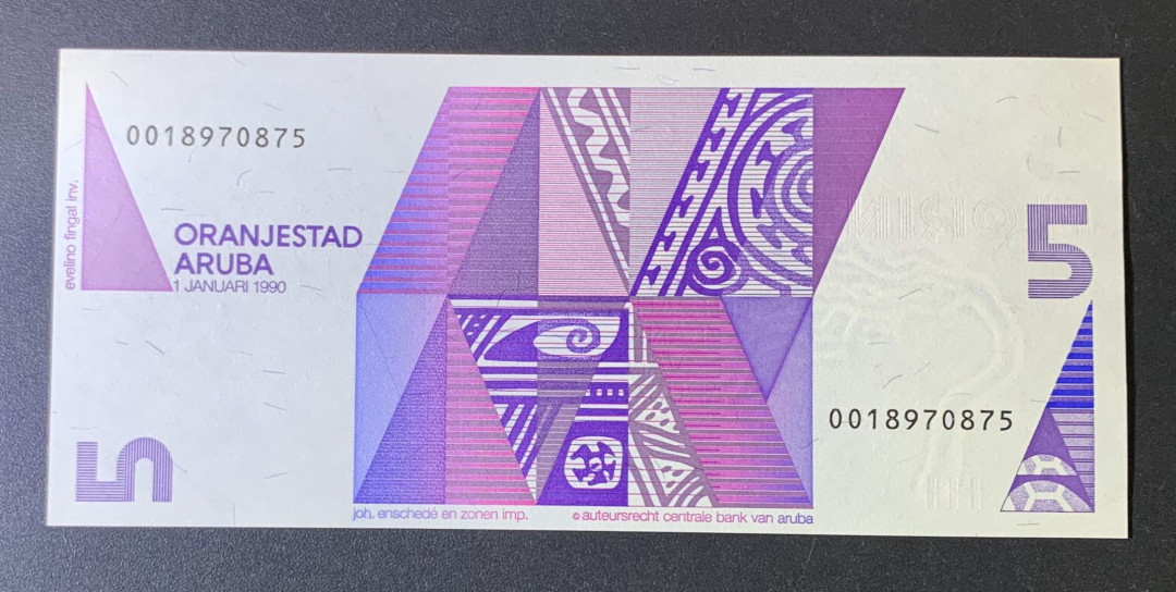 紫瑗钱币—微拍第54期 —纸币场 阿鲁巴 1990年 海龟 5弗洛林 UNC P-6