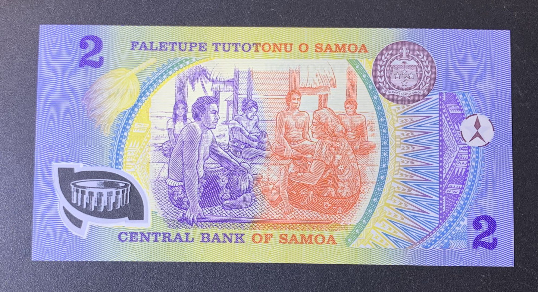 紫瑗钱币—微拍第54期 —纸币场 萨摩亚 1990年 为国效力50年 2塔拉 纪念塑料钞（AAF冠）UNC