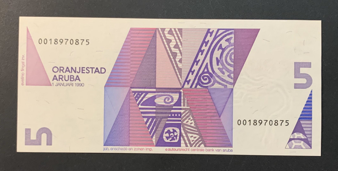 紫瑗钱币—微拍第54期 —纸币场 阿鲁巴 1990年 海龟 5弗洛林 UNC P-6