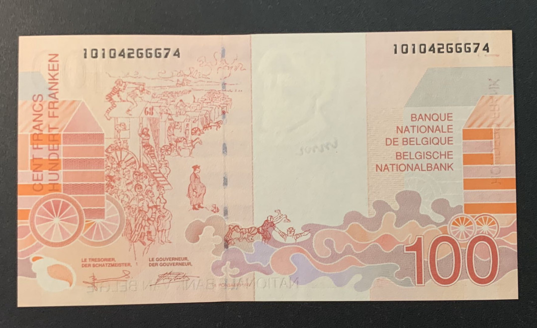 紫瑗钱币—微拍第54期 —纸币场 比利时 1995年 100法郎 UNC