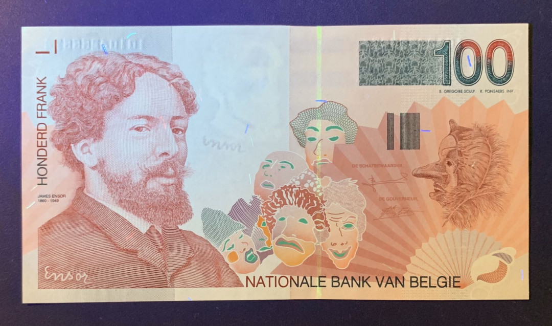 紫瑗钱币—微拍第54期 —纸币场 比利时 1995年 100法郎 UNC