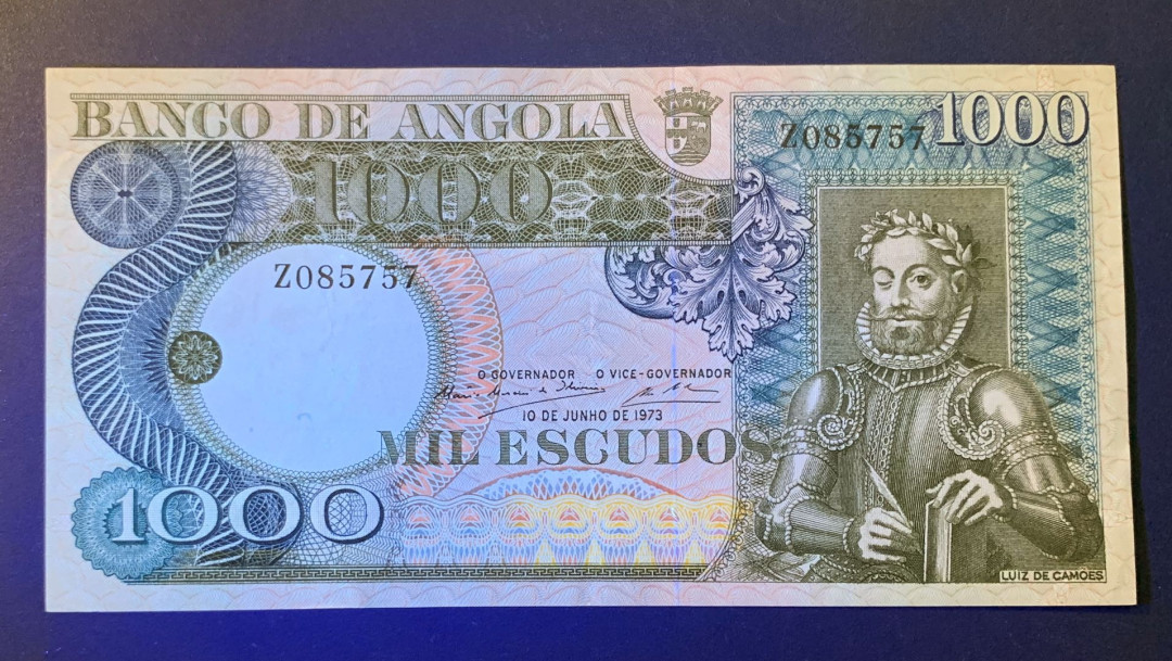 紫瑗钱币—微拍第54期 —纸币场 葡属安哥拉 1973年 1000埃斯库多 近未流通品 