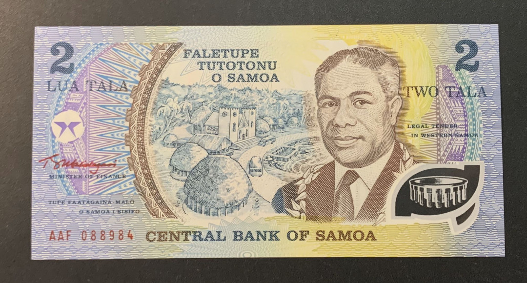 紫瑗钱币—微拍第54期 —纸币场 萨摩亚 1990年 为国效力50年 2塔拉 纪念塑料钞（AAF冠）UNC