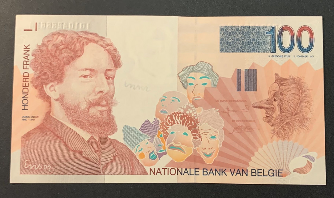 紫瑗钱币—微拍第54期 —纸币场 比利时 1995年 100法郎 UNC