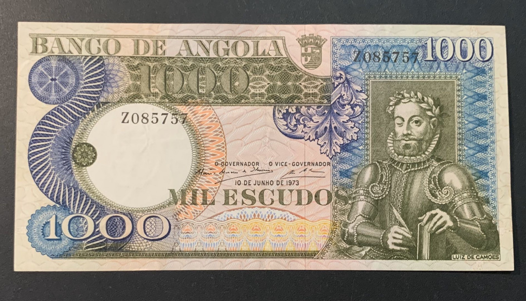 紫瑗钱币—微拍第54期 —纸币场 葡属安哥拉 1973年 1000埃斯库多 近未流通品 