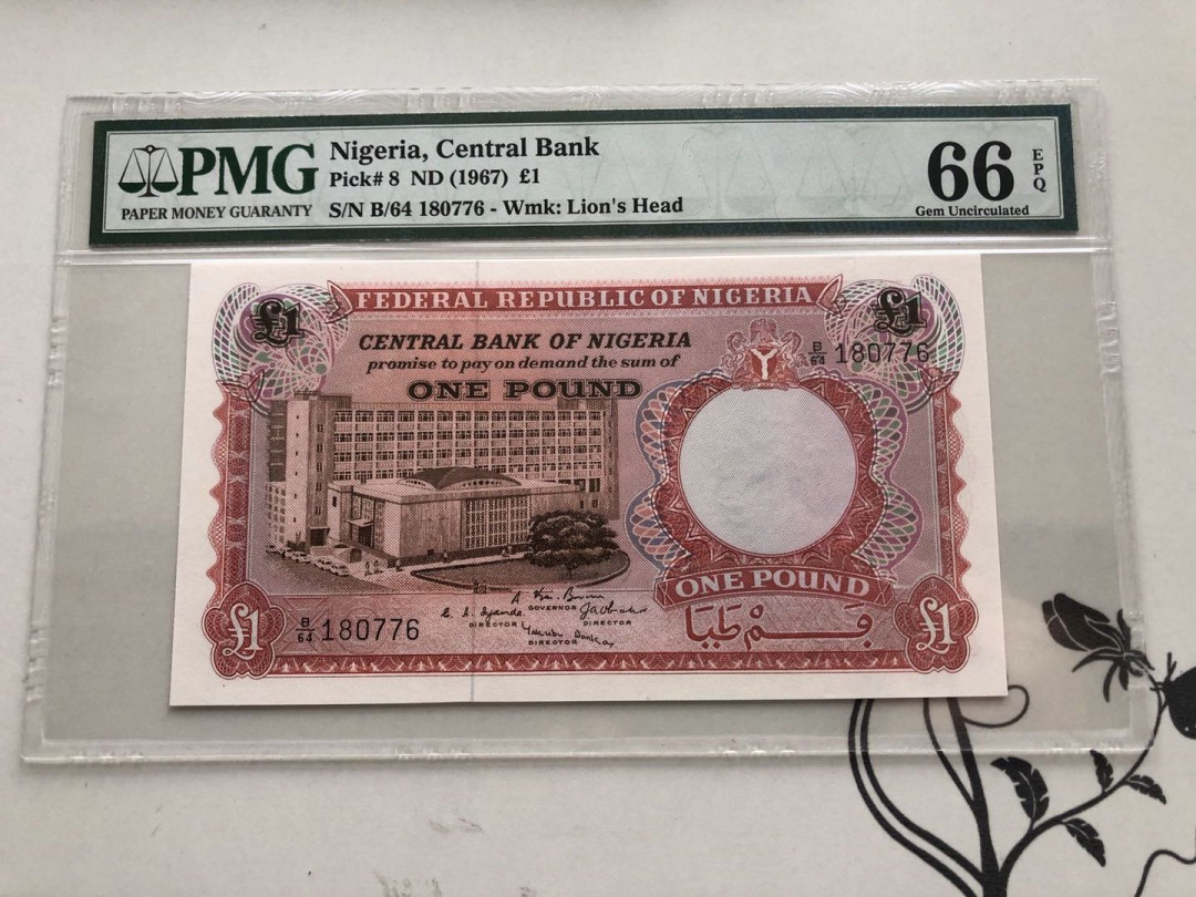 【收藏联盟】第135期拍卖——新西兰大炮筒（共45拍） 尼日利亚 1967年 1镑 PMG66EPQ