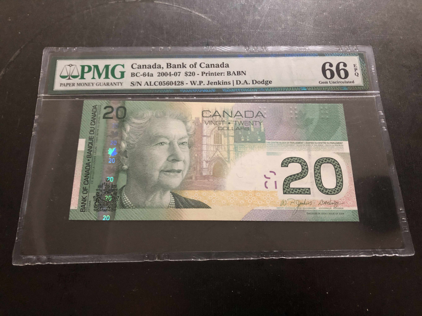 【收藏联盟】第135期拍卖——新西兰大炮筒（共45拍） 加拿大 2005年 20元 PMG66EPQ  IBNS世界最佳纸币 女王