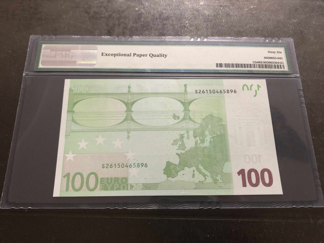 【收藏联盟】第135期拍卖——新西兰大炮筒（共45拍） 欧盟 2002年 二签 100欧元 PMG66EPQ 意大利版