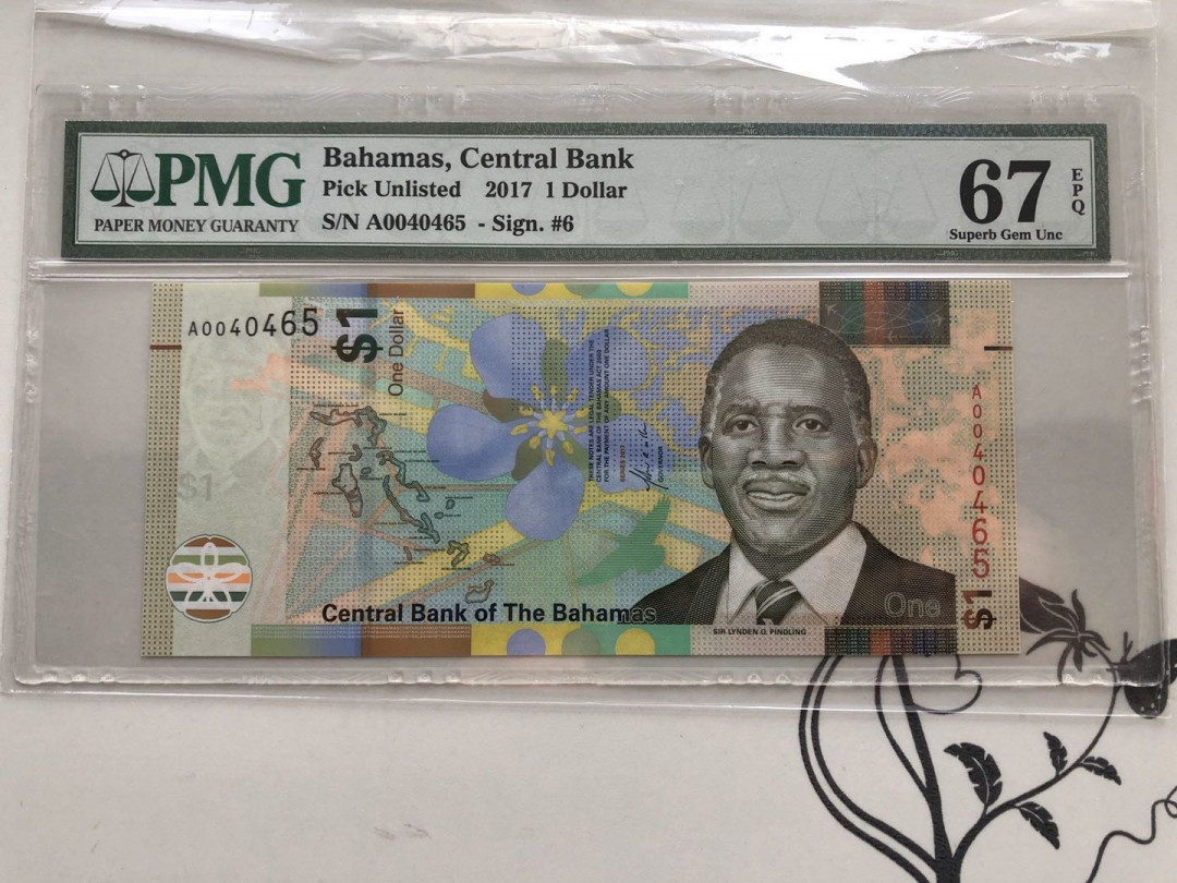 【收藏联盟】第135期拍卖——新西兰大炮筒（共45拍） 巴哈马 2017年1元 PMG67EPQ 