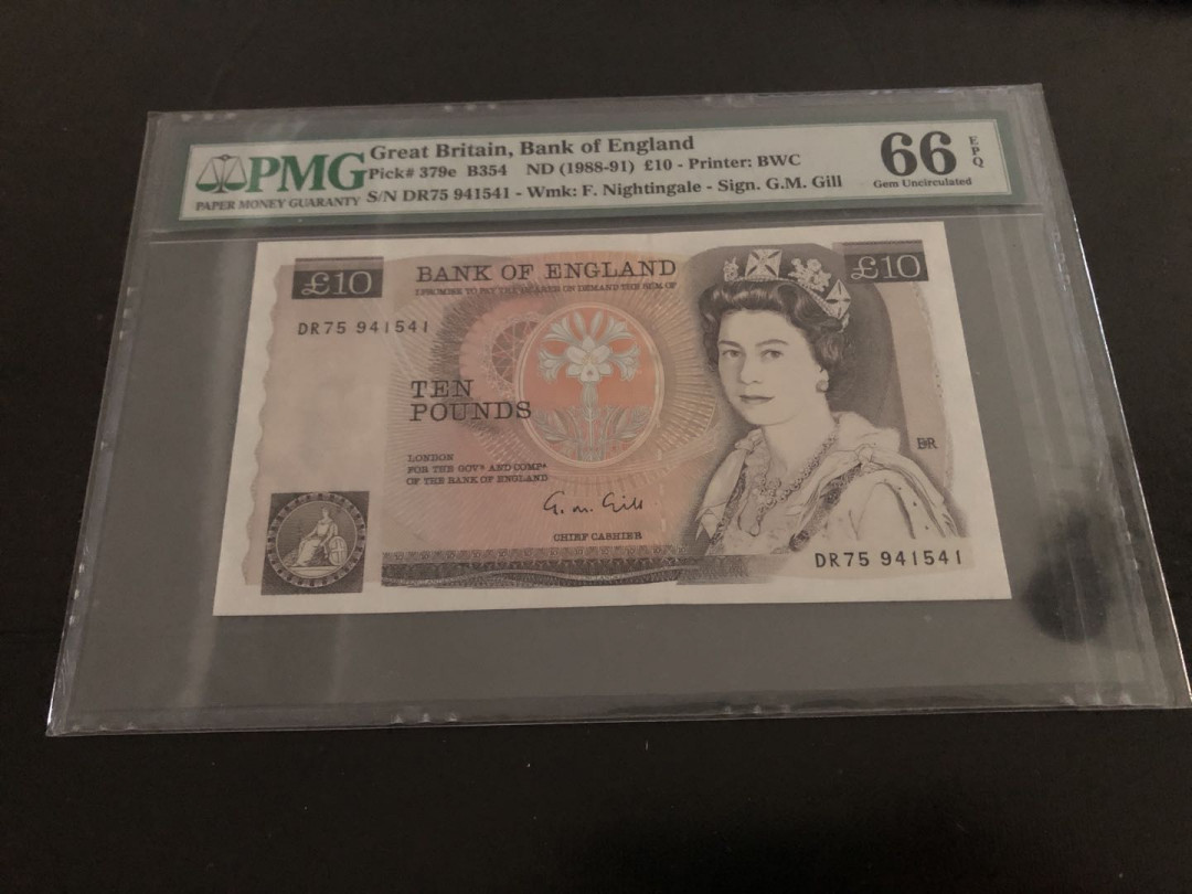 【收藏联盟】第135期拍卖——新西兰大炮筒（共45拍） 英国 1988-91年 10镑 PMG66EPQ  南丁格尔 Gill签名