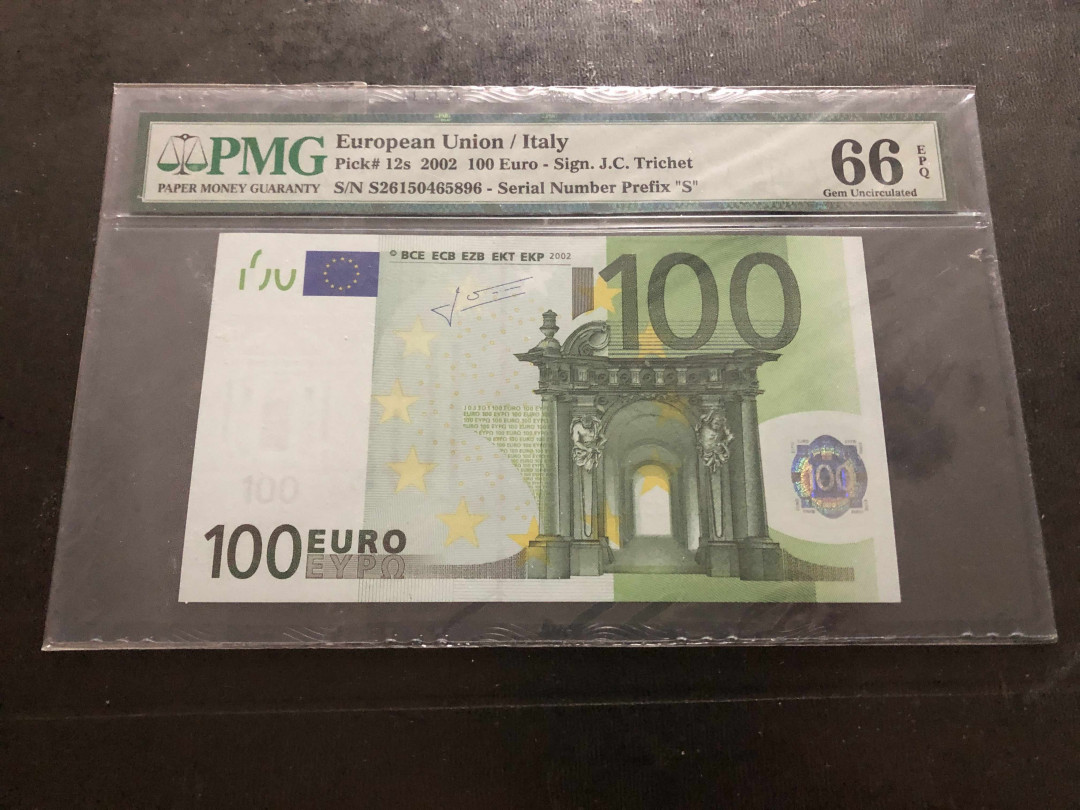 【收藏联盟】第135期拍卖——新西兰大炮筒（共45拍） 欧盟 2002年 二签 100欧元 PMG66EPQ 意大利版