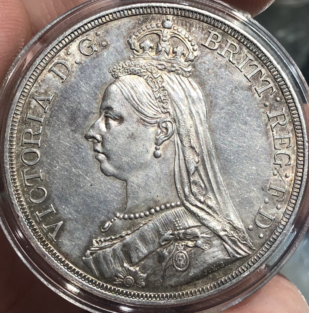 【随心&Getcoins】现代钱币拍卖第四十九期 名誉品原味老包浆英国1887年维多利亚加冕50周年克朗银币MS级