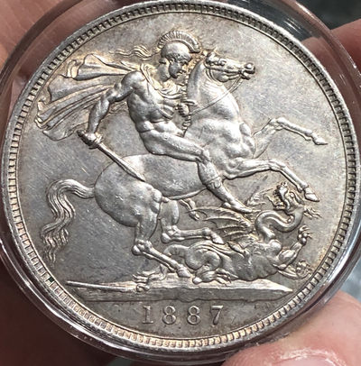 【随心&Getcoins】现代钱币拍卖第四十九期 名誉品原味老包浆英国1887年维多利亚加冕50周年克朗银币MS级