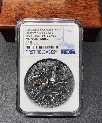 【随心&Getcoins】现代钱币拍卖第四十九期 纽埃2020年天启四骑士系列黑马骑士银币NGCMS70首期蓝标