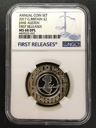 【随心&Getcoins】现代钱币拍卖第四十九期 英国2017年简奥斯汀逝世200周年铜镍纪念币NGCMS68DPL首期蓝标