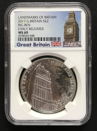 【随心&Getcoins】现代钱币拍卖第四十九期 2017年英国发行地标建筑系列大本钟2英镑投资银币
