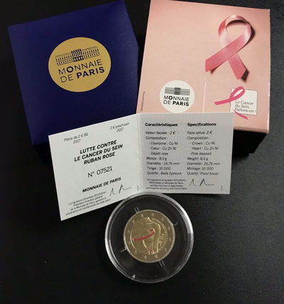 【随心&Getcoins】现代钱币拍卖第四十九期 【获奖币】法国2017年红丝带抗击乳腺癌2欧精制硬币