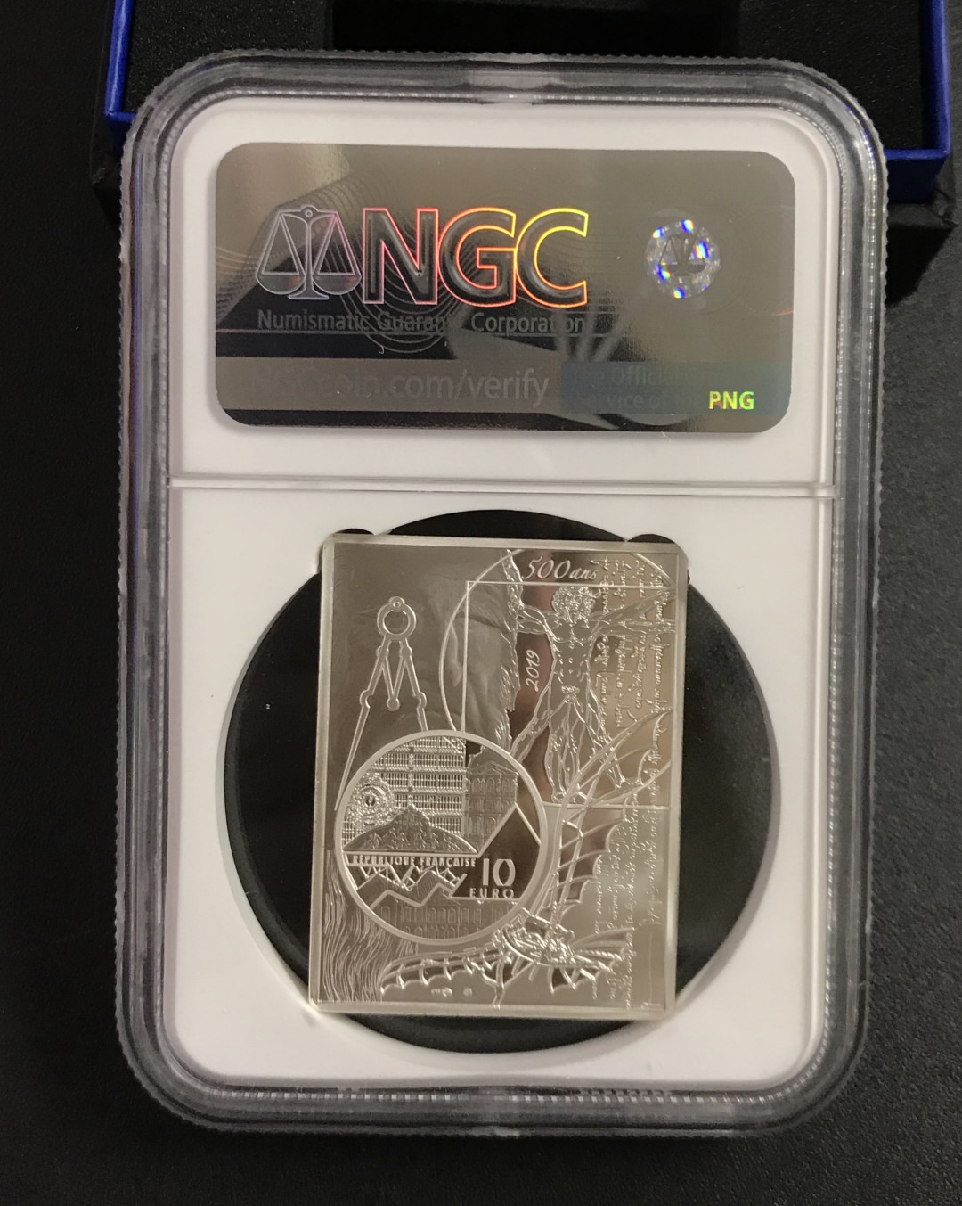 【随心&Getcoins】现代钱币拍卖第四十九期 法国2019年达芬奇名画蒙娜丽莎条形彩色纪念银币NGCPF70首期蓝标