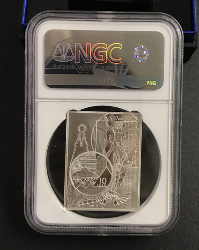 【随心&Getcoins】现代钱币拍卖第四十九期 法国2019年达芬奇名画蒙娜丽莎条形彩色纪念银币NGCPF70首期蓝标